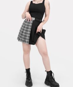 Odziez SKYDANCE Spodnice Mini | Dwukolorowa Tennis Skirt Z Czarno-Biala Kratka