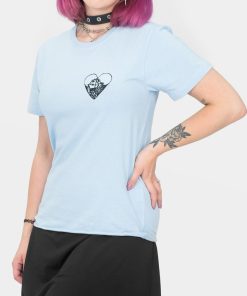 Odziez SKYDANCE | Blekitny T-Shirt Z Haftem Fake Romance